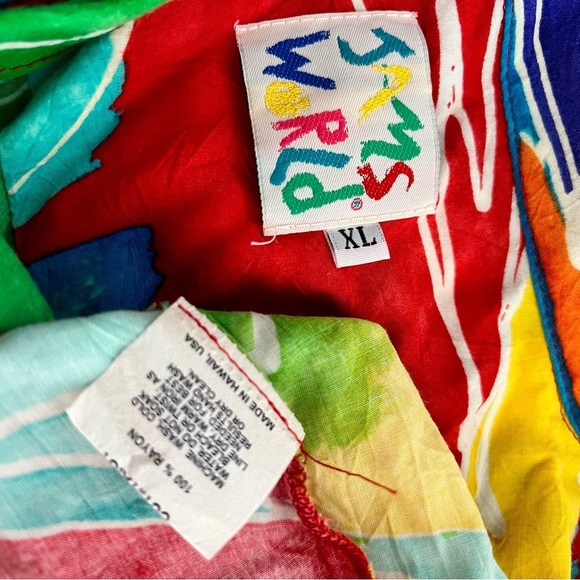 Jams World Rayon Wax Flower Button Blouse Shirt  Hawaiian Top Short Sleeve XL - Picture 5 of 7